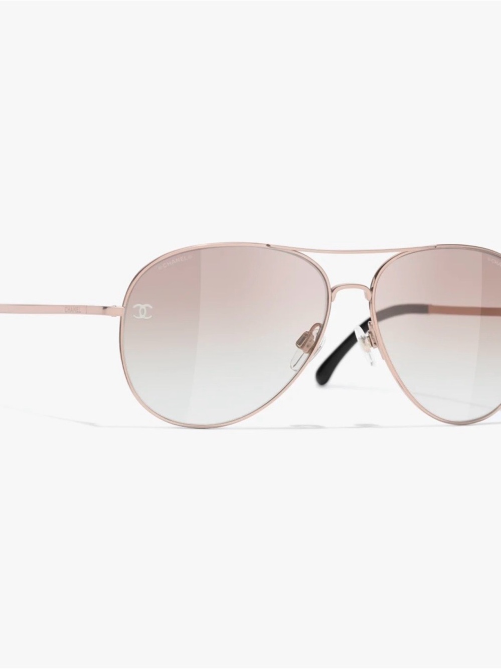 CHANEL Rose Gold Aviator Sunglasses with Pink Gradient Lenses